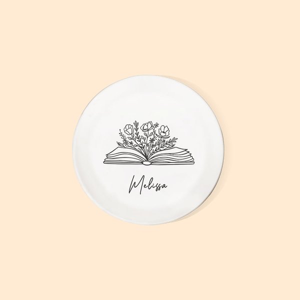 Personalised Floral Book Ceramic Ring Jewellery Dish Valentine's Day Birthday Gift for Her Book Lover
