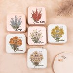 Personalizado Nacimiento Flor Bouquet PU Caja de joyería de cuero con nombre de viaje portátil accesorio de dama de honor regalo de cumpleaños para el