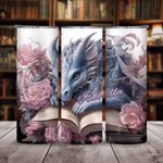 Personalisierte Blumenbuch Drache 20oz Skinny Tumbler mit Strohhalm und Reinigungsbürste tragbare Kaffeetasse Geburtstagsgeschenk für Leser Drachenlie