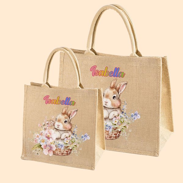 Bolsa de arpillera de yute con nombre para regalo de cumpleaños de Pascua para niños