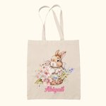 Spersonalizowana torba płócienna Cute Bunny and Flowers z imieniem Wielkanocny prezent urodzinowy dla dzieci Miłośnik królików