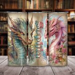 Personalisierte Aquarell Buch Drache 20oz Skinny Tumbler mit Strohhalm und Reinigungsbürste isolierte Reise Kaffeetasse Geschenk für Leser Drachenlieb
