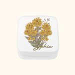 Personalizado Nacimiento Flor Bouquet PU Caja de joyería de cuero con nombre de viaje portátil accesorio de dama de honor regalo de cumpleaños para el