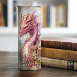 Personalisierte Aquarell Buch Drache 20oz Skinny Tumbler mit Strohhalm und Reinigungsbürste isolierte Reise Kaffeetasse Geschenk für Leser Drachenlieb