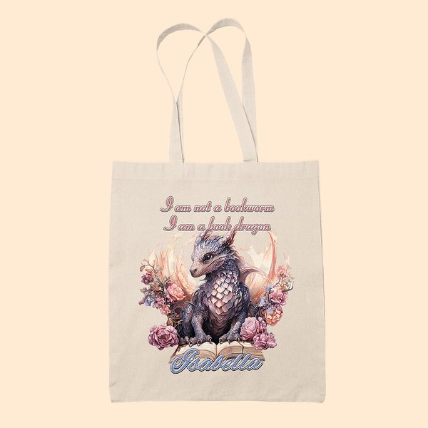 Sac à main en toile avec nom Cadeau d'anniversaire pour les amoureux des livres et des dragons