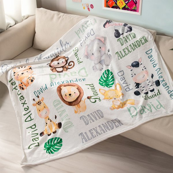 Gepersonaliseerde Schattige Dieren Ontwerp Zachte Fleecedeken met Naam Verjaardagscadeau voor Kinderen