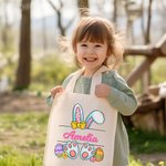 Personalised Cute Bunny Ears Easter Egg Canvas Tote Bag with Name Easter Gift for Girl
