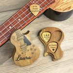Pics de Guitare en Bois avec Étui de Rangement Médiator Personnalisé avec Photo Texte Cadeau pour Joueur de Guitare Musicien Cadeau d'Anniversaire