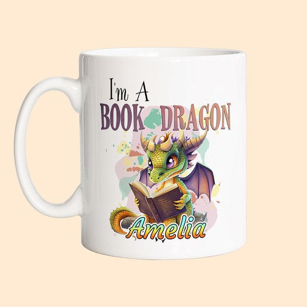 Tazza in ceramica personalizzata I Am A Book Dragon con nome 11oz/15oz Cartoon Coffee Cup Regalo di compleanno per gli amanti dei lettori Dragon