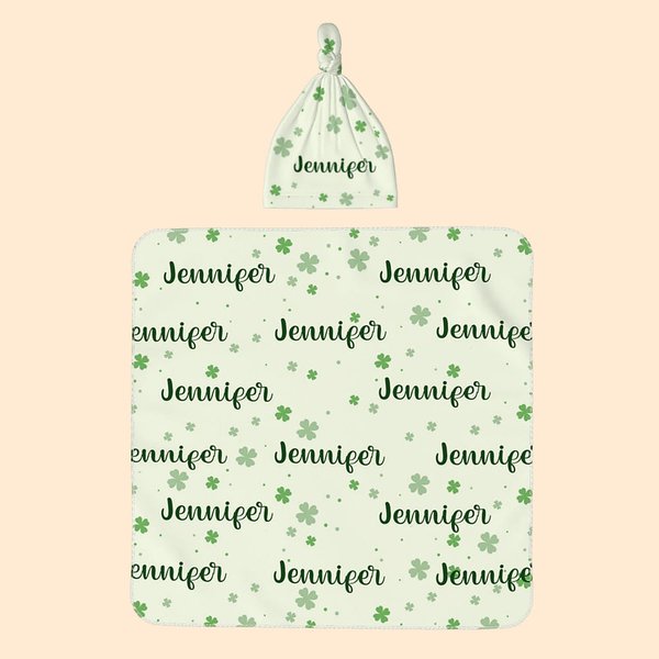 Couverture de naissance personnalisée avec nom Trèfle à quatre feuilles Cadeau de douche pour bébé à l'occasion de la Saint-Patrick