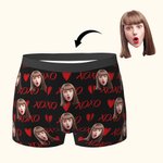 Gepersonaliseerde XOXO Harten Boxershort met gezichtsfoto Comfortabel Herenondergoed Grappig Valentijnsdag Verjaardagscadeau voor hem