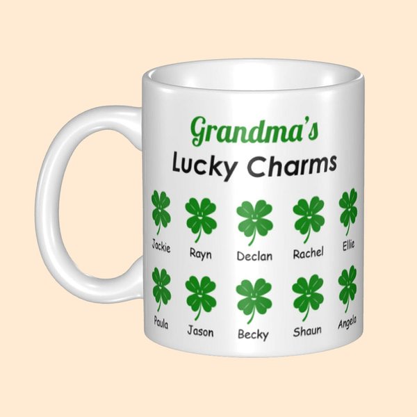 Tazza da caffè in ceramica personalizzata con nomi Festa di San Patrizio Regalo per la festa della mamma per la nonna