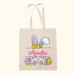 Personalised Cute Bunny Ears Easter Egg Canvas Tote Bag with Name Easter Gift for Girl