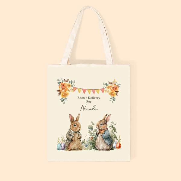 Conejito Personalizado Jardín Bolsa de Lona Pascua Entrega con Nombre Pascua Regalo para Ella