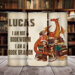 Vaso personalizado Book Dragon 20oz Skinny Tumbler con pajita y nombre Regalo de cumpleaños para lectores amantes de los libros