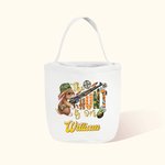 Personalizada La caza ha comenzado Conejito de camuflaje Cazador de huevos Bolsa de lona para golosinas con nombre Regalo de Pascua de gran capacidad 