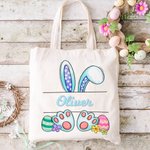 Personalised Cute Bunny Ears Easter Egg Canvas Tote Bag with Name Easter Gift for Girl