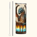 Personalised Book Dragon 20oz Skinny Tumbler with Straw and Name Birthday Gift for Book Lovers Readers