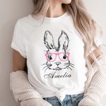 Personalisiertes T-Shirt Baby Strampler Eltern-Kinder-Kleidung mit Niedlichen Kaninchen Muster und Namen Ostern Geschenk für Familie