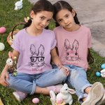 Personalisiertes T-Shirt Baby Strampler Eltern-Kinder-Kleidung mit Niedlichen Kaninchen Muster und Namen Ostern Geschenk für Familie