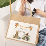 Personalized Cute Easter Garden Bunny Jute Tote Bag with Name Easter Eggs Hunting Gift for Kids