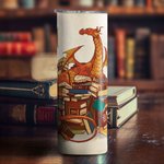 Vaso personalizado Book Dragon 20oz Skinny Tumbler con pajita y nombre Regalo de cumpleaños para lectores amantes de los libros