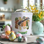 Personalizada La caza ha comenzado Conejito de camuflaje Cazador de huevos Bolsa de lona para golosinas con nombre Regalo de Pascua de gran capacidad 