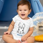 Personalisiertes T-Shirt Baby Strampler Eltern-Kinder-Kleidung mit Niedlichen Kaninchen Muster und Namen Ostern Geschenk für Familie