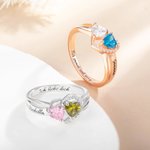 Personalisierte Versprechen Ring Doppelherz Geburtsstein mit Text Gravur Valentinstag Geschenk für Liebespaar Damen