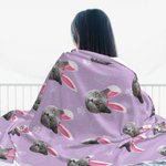 Personalized Bunny Ears Pet Photo Soft Fleece Blanket with Paw Print and Easter Eggs Multi-color Home Decor Birthday Easter Gift for Pet Lover Owner