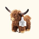 Personalisierte glückliche erste Ostern braun Hochland Kuh Plüschtier mit Namen Ohrmarke Ostern Geschenk für Kinder Kuh-Liebhaber