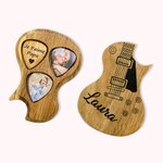 Pics de Guitare en Bois avec Étui de Rangement Médiator Personnalisé avec Photo Texte Cadeau pour Joueur de Guitare Musicien Cadeau d'Anniversaire