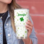 Personalisierte Lucky Four Leaf Clover 20oz/30oz Becher mit Namen St. Patricks Day Geburtstag Geschenk für Familie Freund