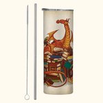 Vaso personalizado Book Dragon 20oz Skinny Tumbler con pajita y nombre Regalo de cumpleaños para lectores amantes de los libros