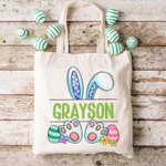 Personalised Cute Bunny Ears Easter Egg Canvas Tote Bag with Name Easter Gift for Girl