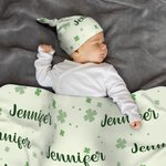 Couverture de naissance personnalisée avec nom Trèfle à quatre feuilles Cadeau de douche pour bébé à l'occasion de la Saint-Patrick