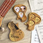 Pics de Guitare en Bois avec Étui de Rangement Médiator Personnalisé avec Photo Texte Cadeau pour Joueur de Guitare Musicien Cadeau d'Anniversaire