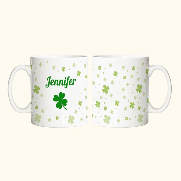 Taza de Cerámica Trébol Irlandés 11oz/15oz Personalizada con Nombre Regalo del Día de San Patricio para un Amigo de la Familia