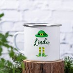 Personalised Four Leaf Clover 11oz Enamel Mug Camping Cup with Name St. Patrick’s Day Gift for Kids