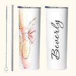 Personalized Pink Ballet Slippers 20oz Skinny Tumbler with Name and Straw Birthday Gift for Ballerina Girls