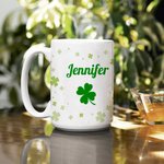 Taza de Cerámica Trébol Irlandés 11oz/15oz Personalizada con Nombre Regalo del Día de San Patricio para un Amigo de la Familia