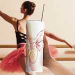 Personalized Pink Ballet Slippers 20oz Skinny Tumbler with Name and Straw Birthday Gift for Ballerina Girls