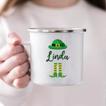 Personalised Four Leaf Clover 11oz Enamel Mug Camping Cup with Name St. Patrick’s Day Gift for Kids