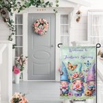 Bandiera da giardino personalizzata di benvenuto alla primavera con nome di piccolo gnomo Decorazione per il cortile del portico Regalo di benvenuto p