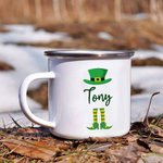 Personalised Four Leaf Clover 11oz Enamel Mug Camping Cup with Name St. Patrick’s Day Gift for Kids