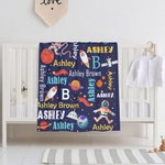 Personalised Space Theme Astronaut Rocket Fleece Soft Blanket with Name Birthday Gift for Kid