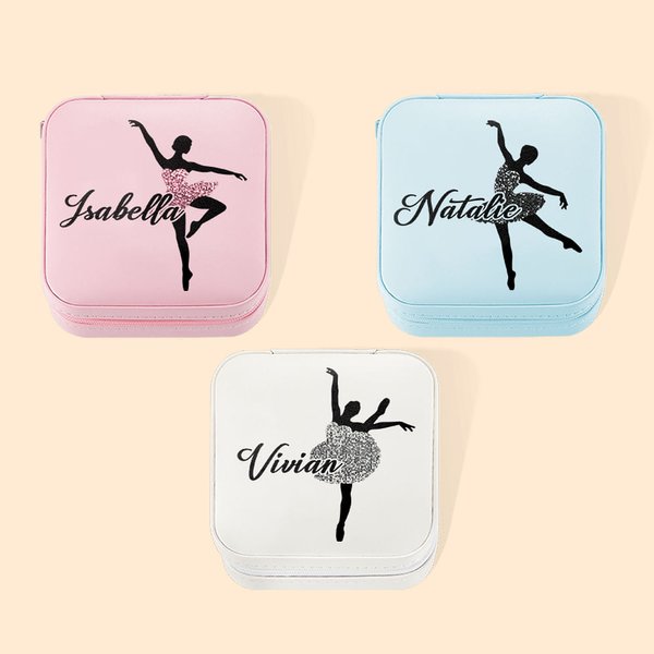 Gepersonaliseerde Ballet Silhouette Lederen Sieradendoos met Naam Draagbaar Reisaccessoire Verjaardagscadeau voor Vrouwen