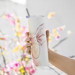 Personalized Pink Ballet Slippers 20oz Skinny Tumbler with Name and Straw Birthday Gift for Ballerina Girls