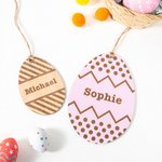 Personalized Egg Shape Easter Basket Tags Wooden Ornament Home Decoration with Engraved Name Easter Gift for Kids
