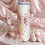 Personalized Pink Ballet Slippers 20oz Skinny Tumbler with Name and Straw Birthday Gift for Ballerina Girls